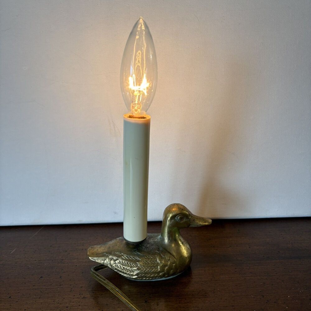 MCM Brass Duck Night Light Small Electric Table Lamp Cottagecore Grannycore